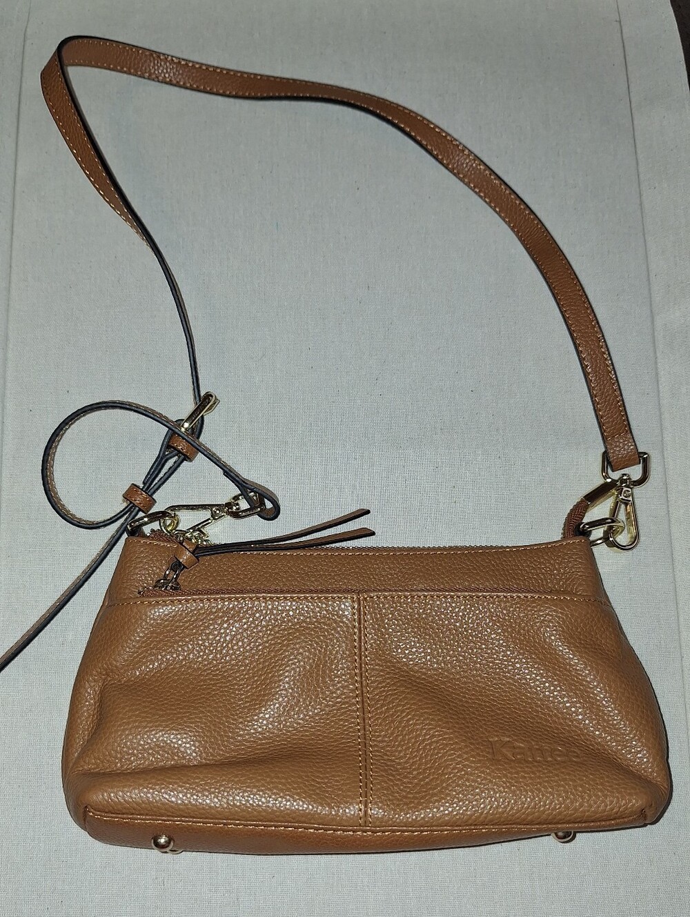 Pebbled Leather Crossbody Bag in Cognac